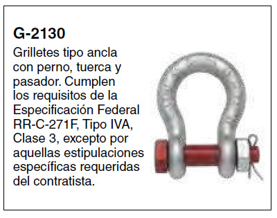 G-2130 — Tipo Ancla · Perno, tuerca y pasador