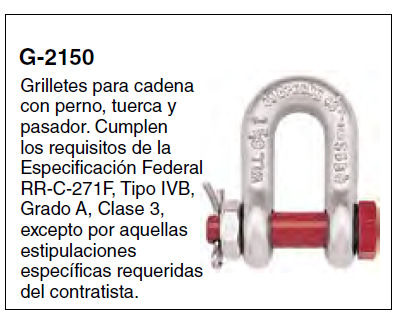 G-2150 — Tipo Cadena · Perno, tuerca y pasador